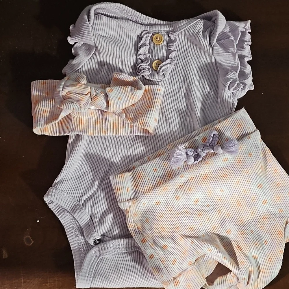 Catherine Malandrino Lavender and Cream Diaper Cover Set
